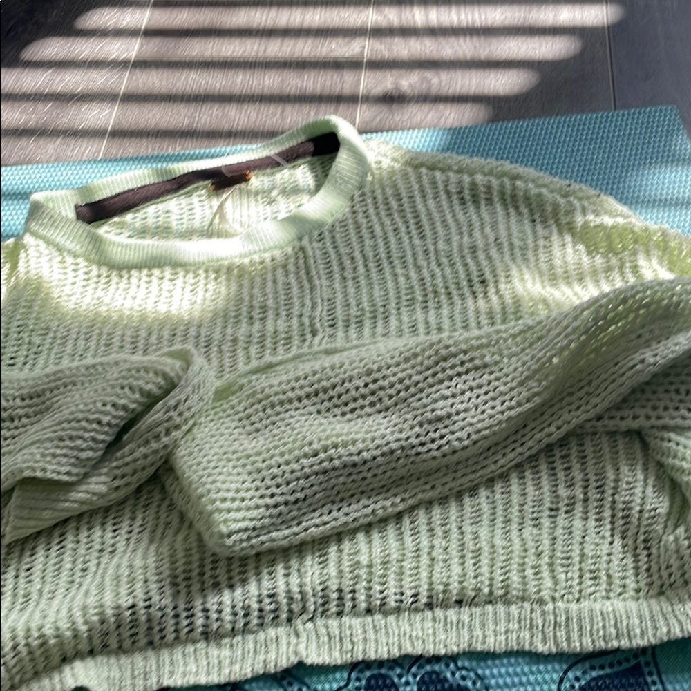 Free People Green Crew Neck Sweater Ribbed Knit Medium-Weight